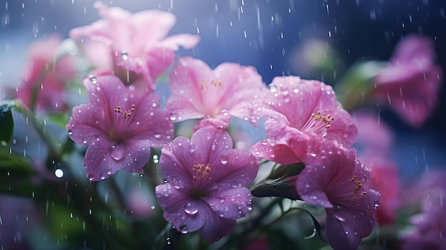 Las rosas besadas por la lluvia florecen en un jardín sus pétalos adornados con gotas