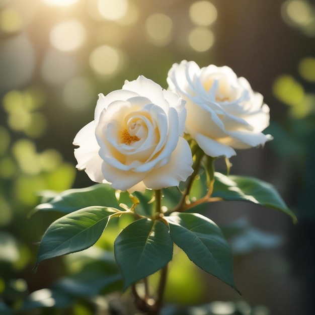 rosas blancas con centro amarillo y fondo verde