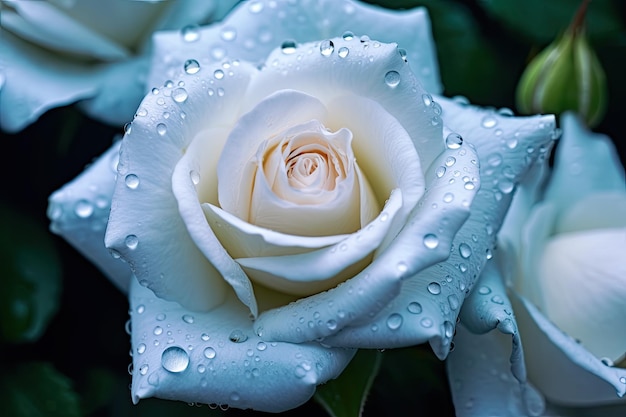 Rosas blancas con gotas de agua en los pétalos