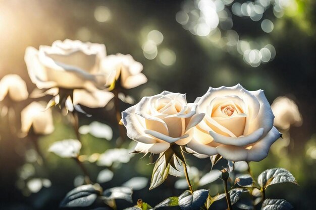 Foto rosas blancas a la luz del sol