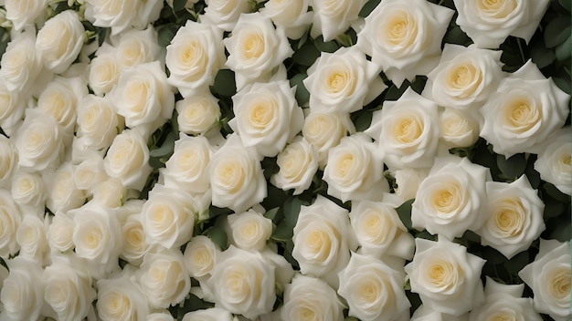 Rosas brancas em um arranjo floral de casamento como vista superior de fundo
