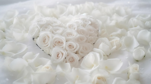 Rosas brancas na forma de um cartão de coração para o casamento Valentine AI gerado