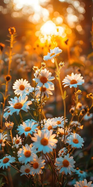 Rosas en un campo al atardecer bajo la luz dorada del sol