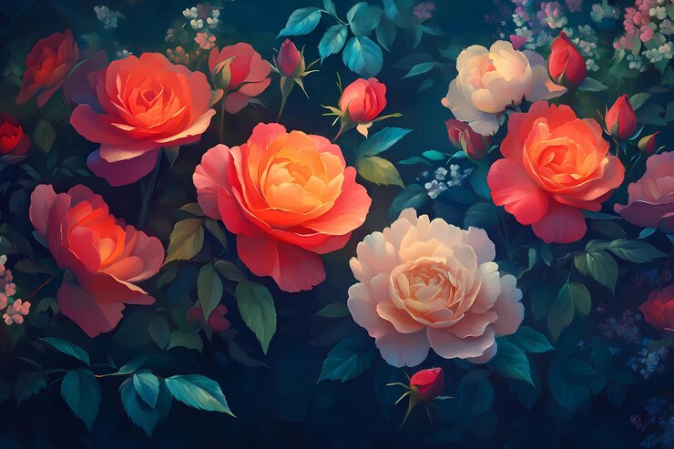 Rosas coloridas en un jardín exuberante durante la temporada de floración de principios de primavera IA generativa