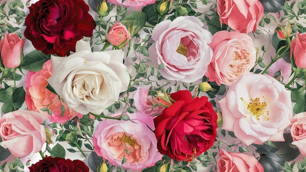 Rosas com padrões florais ornamentados