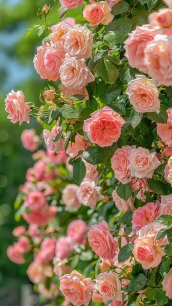Rosas cor-de-rosa em flor num dia ensolarado
