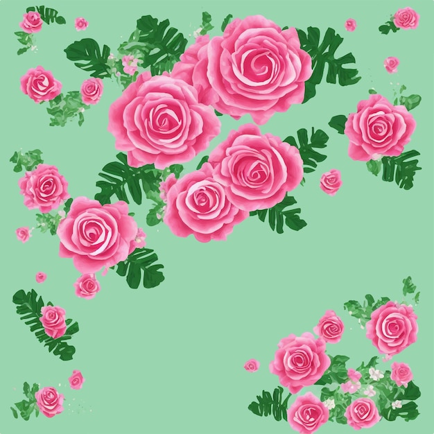 Foto rosas cor de rosa em um fundo verde