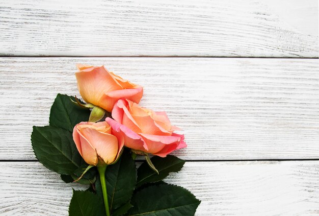 Rosas cor de rosa em uma madeira