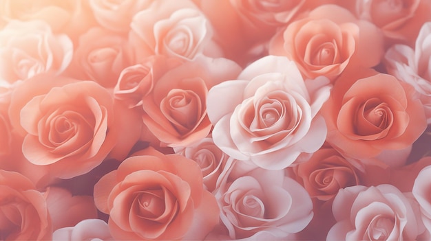 Rosas cor de rosa etéreas banhadas em luz suave, simbolizando beleza romântica e elegância contra um fundo de sonho