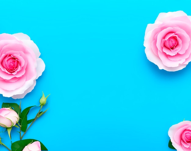 Foto rosas cor-de-rosa sobre um fundo azul