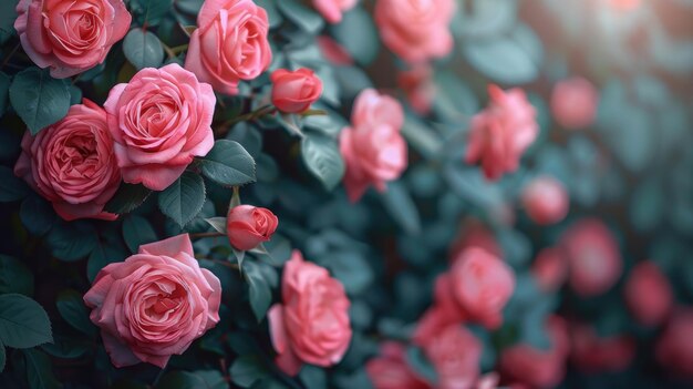 Rosas cor-de-rosa vibrantes com fundo desfocado com espaço de cópia