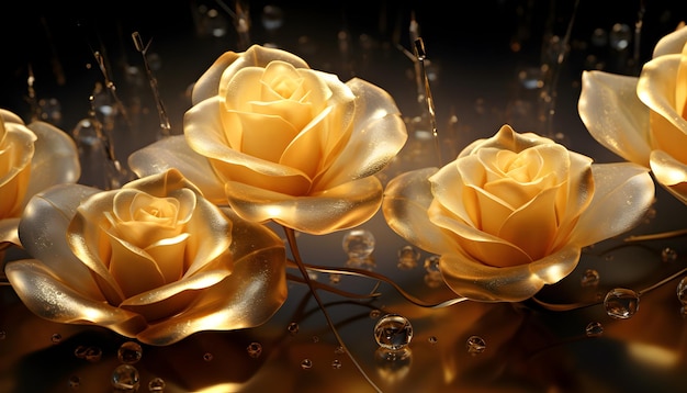 Las rosas crean un fondo dorado