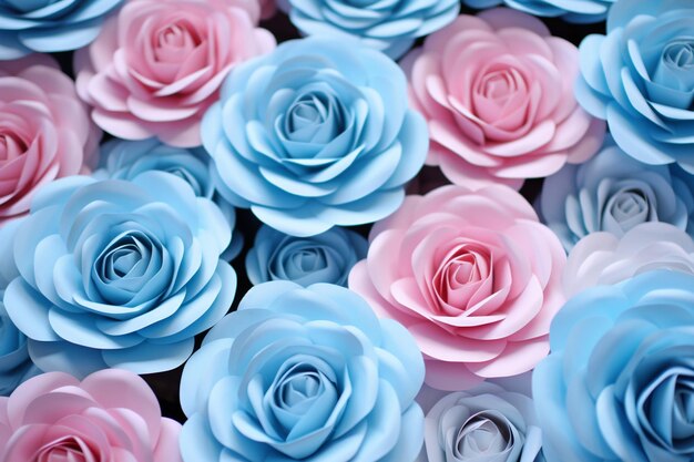 Foto rosas de papel em azul claro e rosa