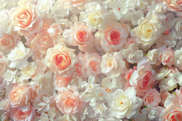 Rosas delicadas em um fundo floral de verão festivo
