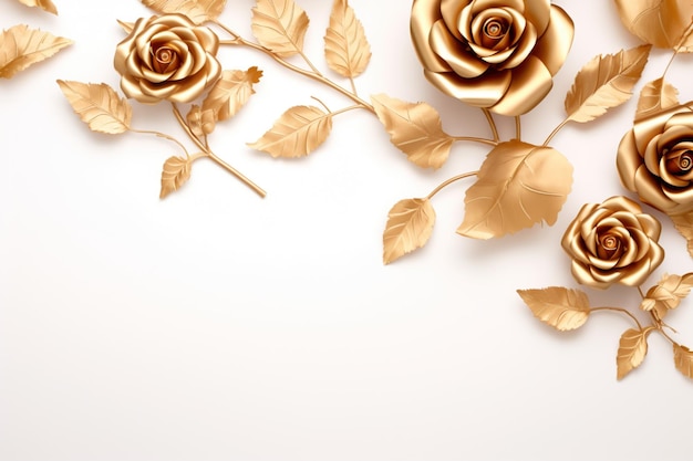 rosas doradas en blanco con espacio de copia