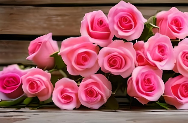 Rosas em uma foto de mesa de madeira gerada por IA