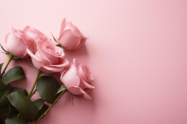 Rosas en fondo rosa con espacio de copia generativo ai