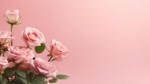 rosas en fondo rosa con espacio para copiar