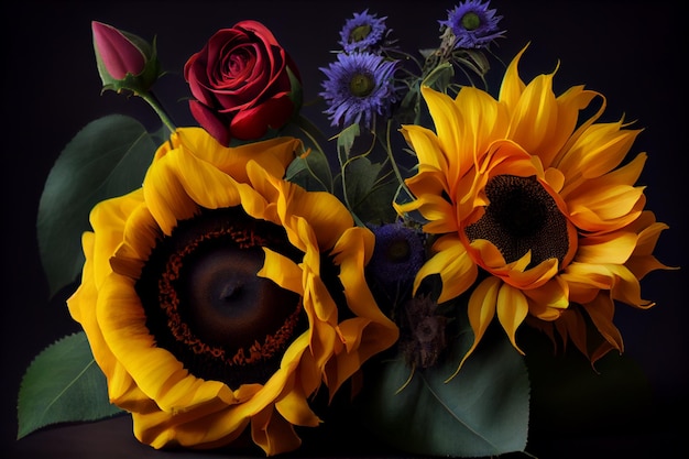 rosas y girasoles