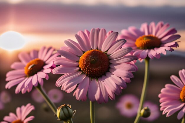 Foto rosas margaridas flores bela vista de campo capturado com um fundo desfocado com generativo ai