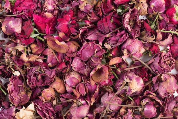 Foto rosas mezcladas con pétalos y ramas