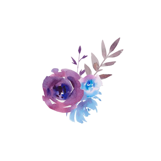 Rosas moradas Ilustración acuarela Un hermoso ramo Composición otoñal Diseño de postales