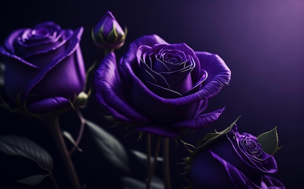 Rosas moradas sobre un fondo oscuro