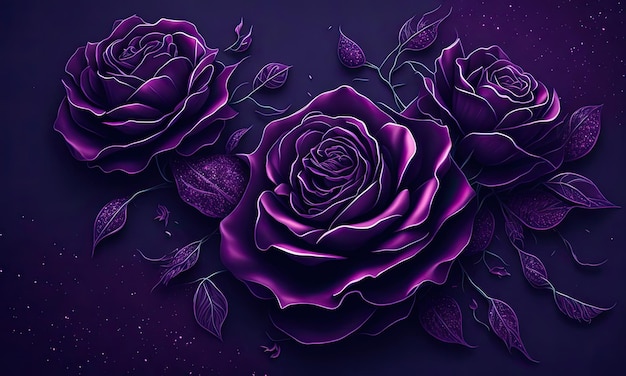 Rosas moradas sobre un fondo oscuro