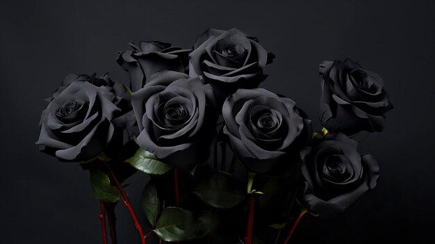 Rosas negras en un fondo negro renderizado en 3D de primer plano AI generativa