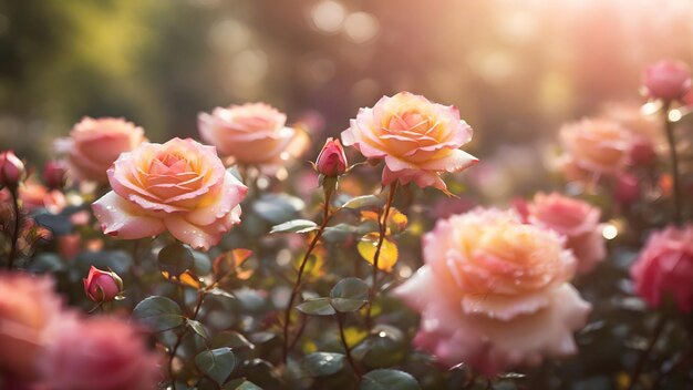 rosas no jardim de verão bokeh flores rosas fundo foto