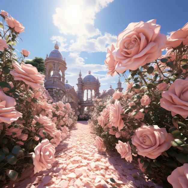 Rosas pálidas arbusto sobre jardín de verano o parque fondo de la naturaleza Jardín de rosas al aire libre Generativo