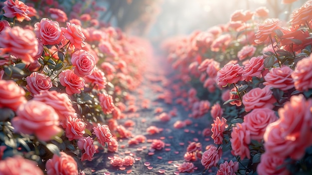 Rosas pastel cor-de-rosa que revestem o caminho Papel de parede