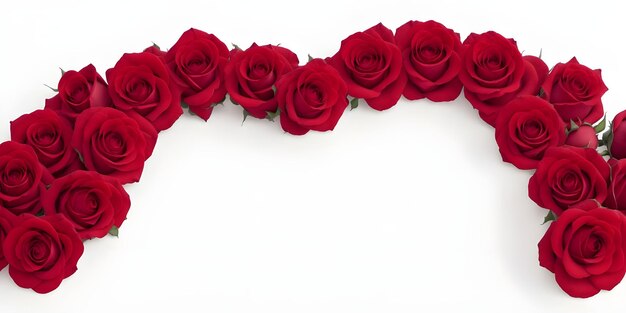 Rosas rojas en el amor marco de forma espacio vacío en el centro sobre fondo blanco