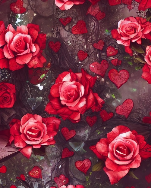 Rosas rojas como ai generativo de fondo Hermosas flores florecientes como elemento de diseño del día de San Valentín