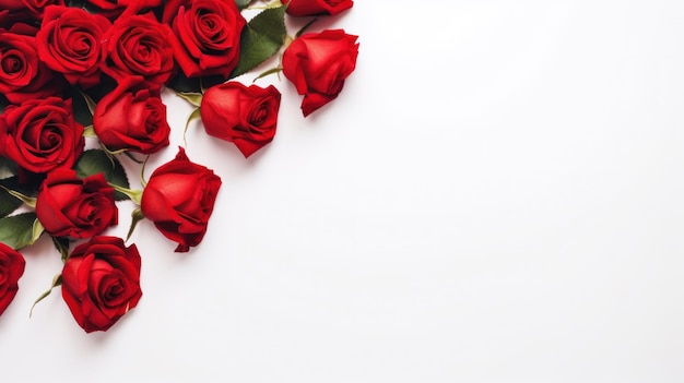 Rosas rojas del día de San Valentín sobre un fondo blanco con espacio para copiar