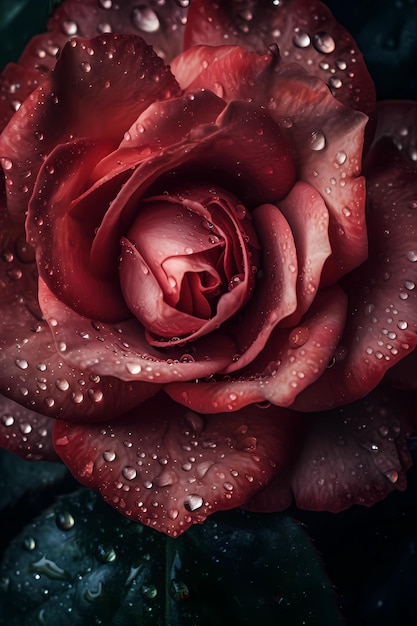 Rosas rojas con gotas de agua en los pétalos