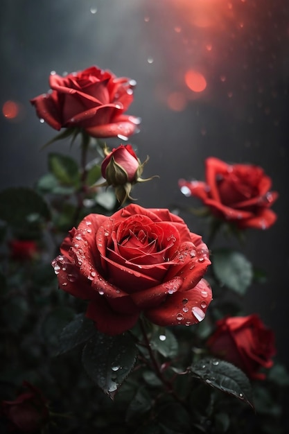 Foto rosas rojas con gotas de agua