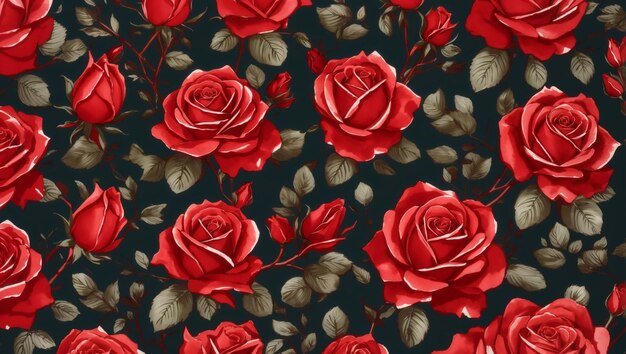 Rosas rojas con hojas sobre un fondo oscuro