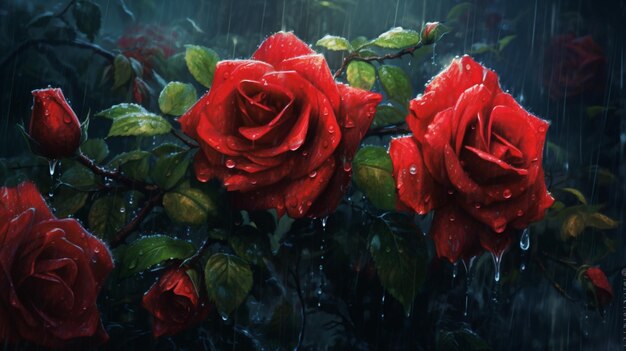 Rosas rojas en la lluvia