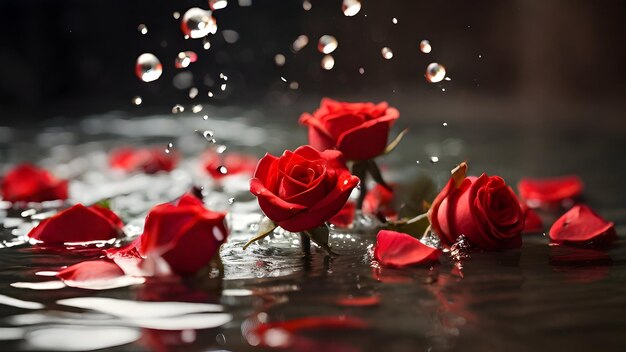 Foto las rosas rojas salpicando en el agua