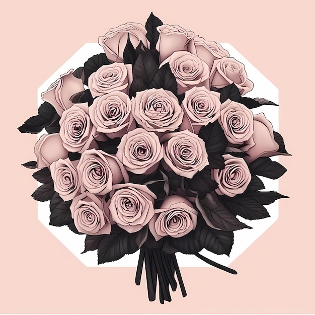 Rosas rosa y negras y rosas en un ramo en un fondo rosa pastel limpio diseño romántico de celebración muy detallado