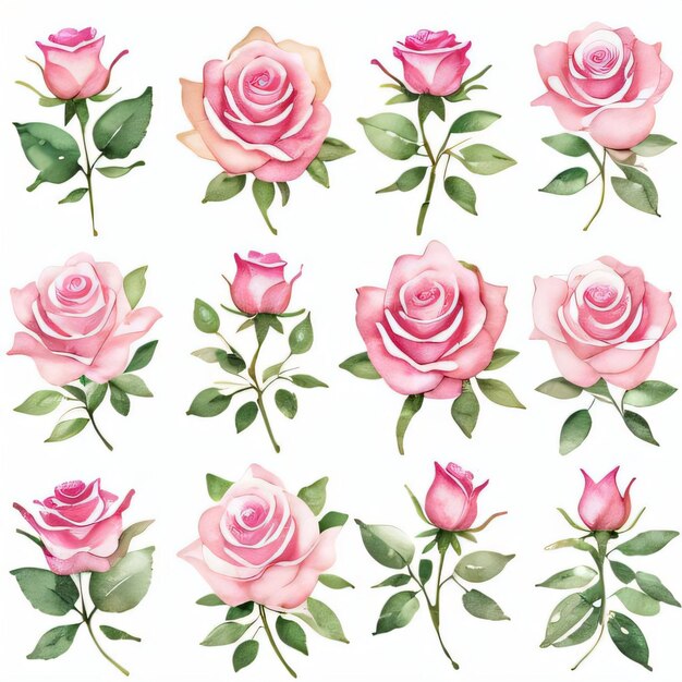 Foto las rosas rosadas de acuarela clipart