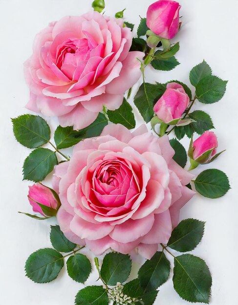 Foto rosas rosadas aisladas sobre un fondo blanco