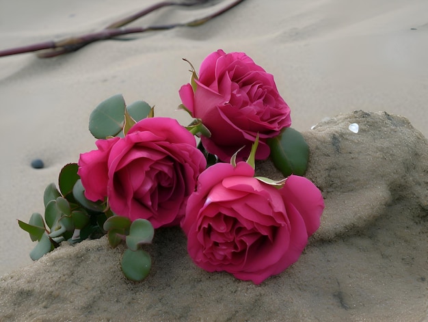 Foto rosas rosadas en la arena