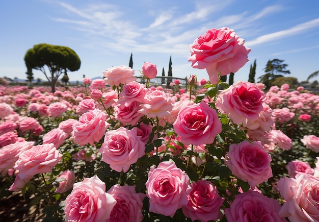 Foto las rosas rosadas florecen en el jardín de rosas