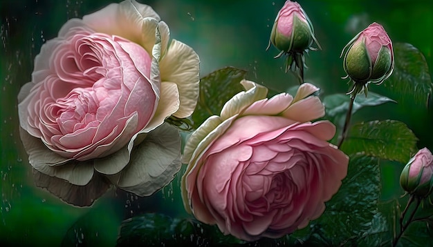 Rosas rosadas en un jardín verde Generar IA