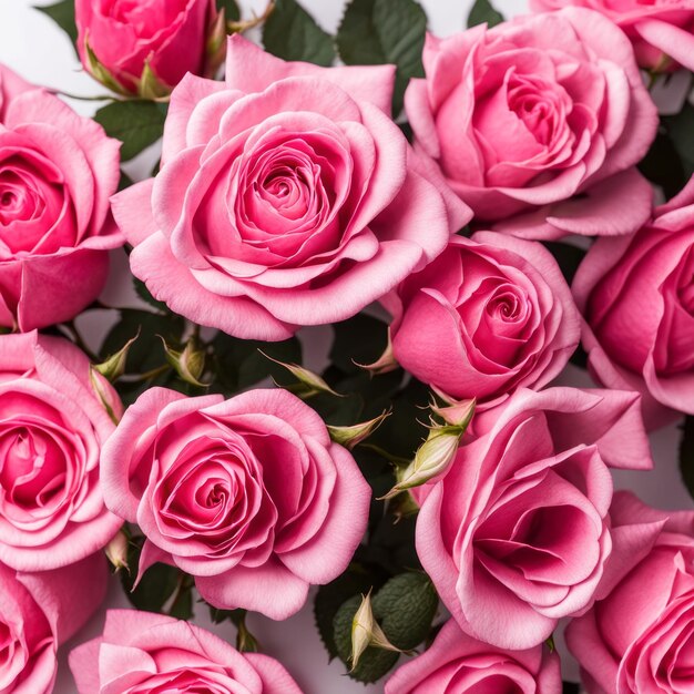 Rosas rosadas sobre un fondo blanco