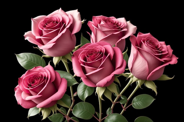 Rosas rosadas sobre un fondo negro