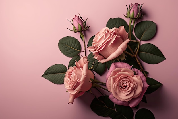 Rosas rosadas sobre fondo rosa con espacio para texto Ilustración AI generativo