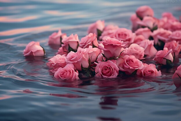 Rosas rosas en el agua